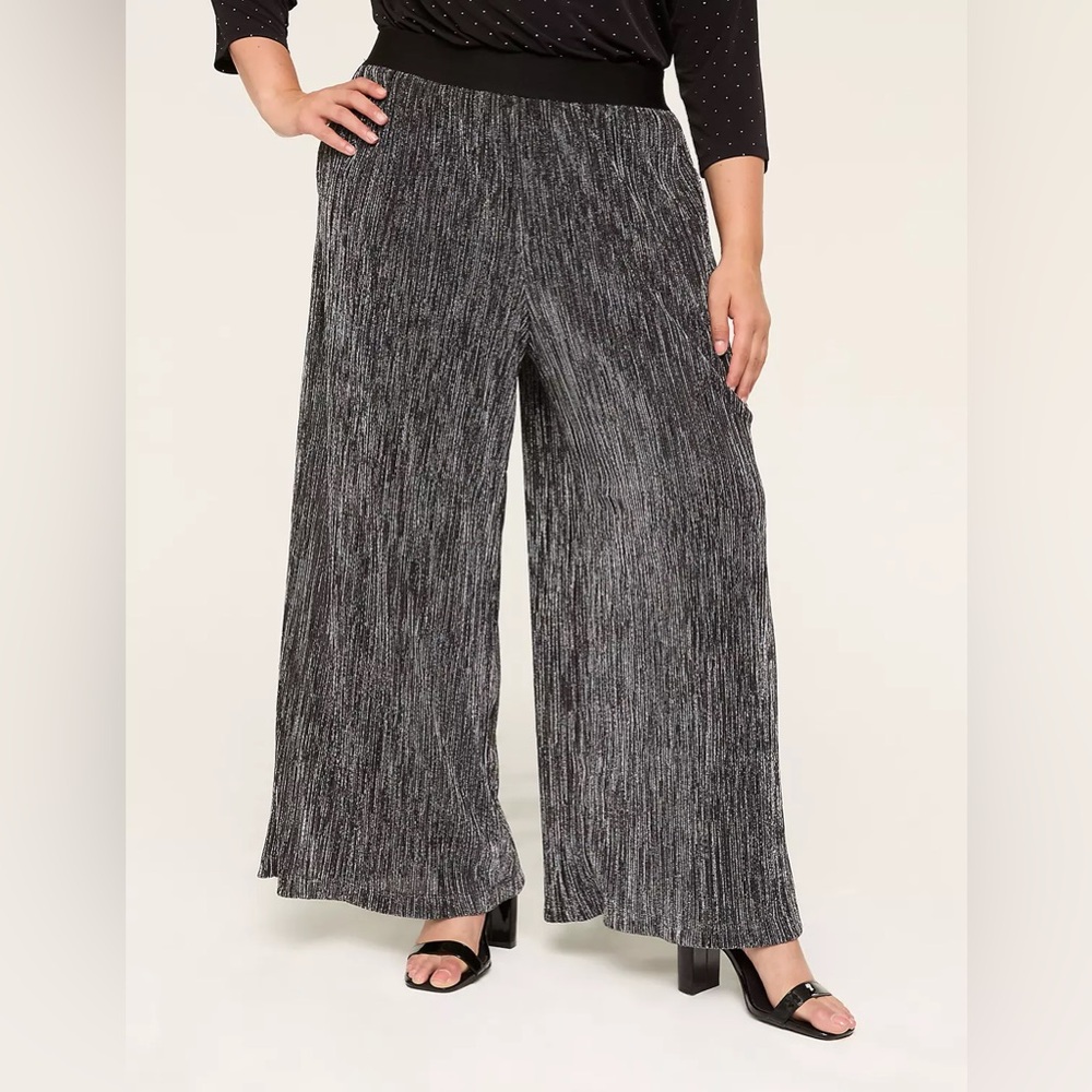 Lane Bryant Womens Pull-On Shine Knit Pleated Wide Leg Metallic Holiday Party 18